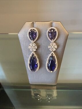 Elegant Purple Teardrop Drop Earrings with Crystal Accents